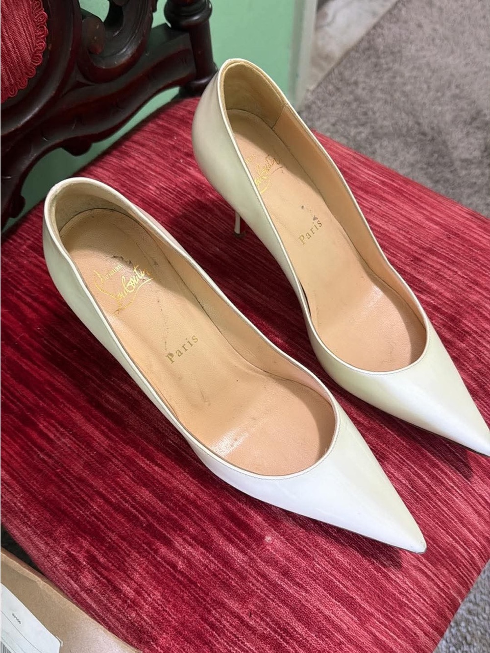 Christian Louboutin White Patent Pointed-Toe Stiletto Pumps